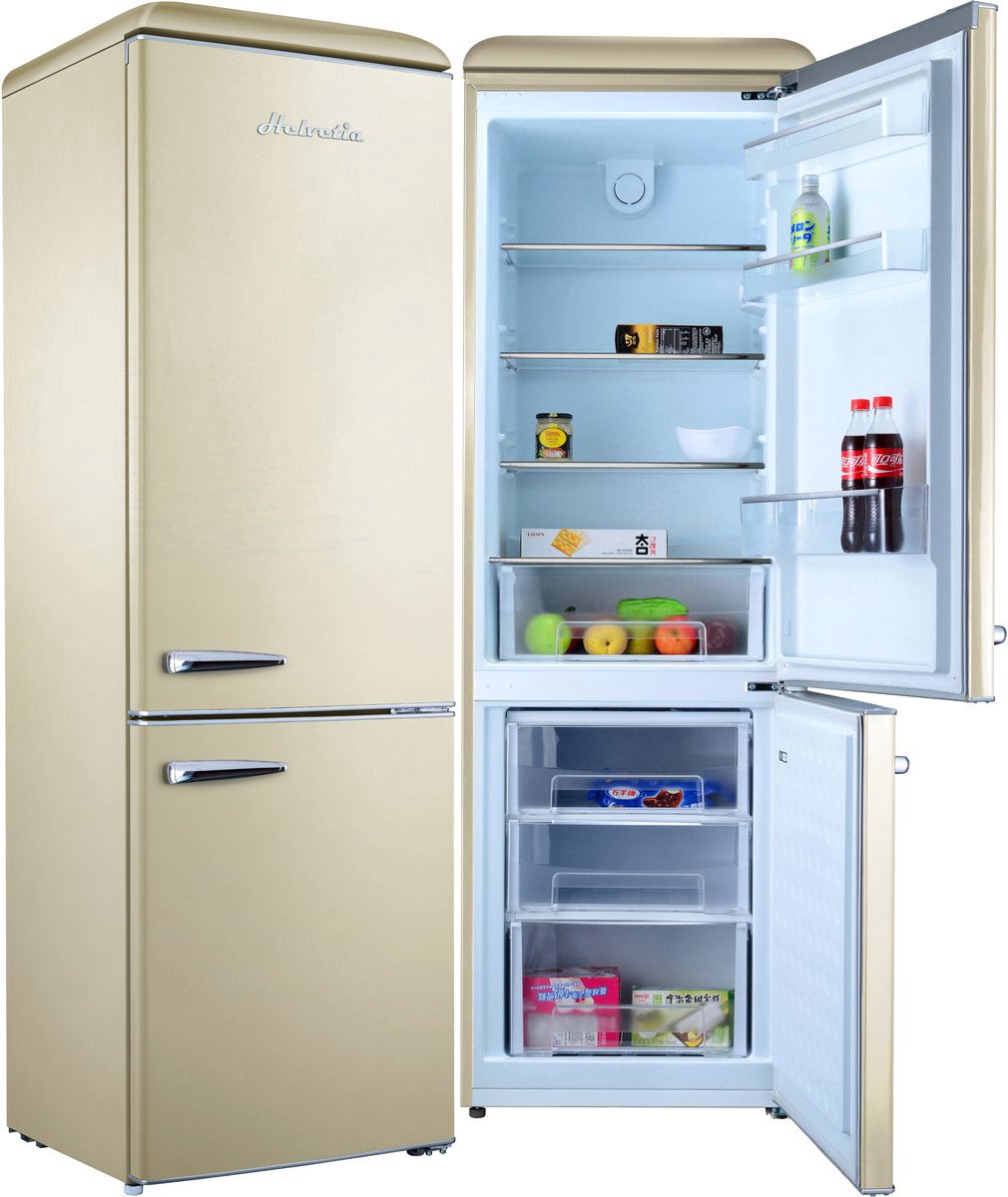 Helvetia Retro Koel-vriescombinatie HRCBGR300PEC1 - Crèmekleur (Beige) 300L - Geventileerd - Led Verlichting - XL - 192 cm hoog