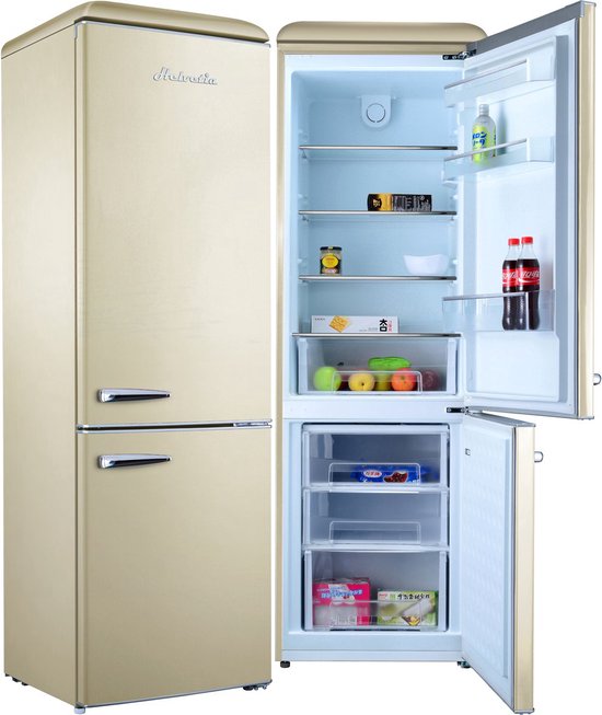 Helvetia Retro Koel-vriescombinatie 300L Crème XL koelkast met vriezer onder, geventileerd, led verlichting
