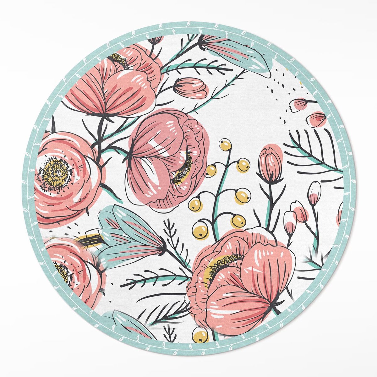 Wallfluent Vinyl Tapijt - Pastelkleurige Bloemen, Prachtige Subtiele Illustratie PVC Vloer Mat - 60 cm - Rechthoek PVC Floor Mat - - Roze Vloerkleed Vinyl - Kantoortapijt - Woonkamertapijt