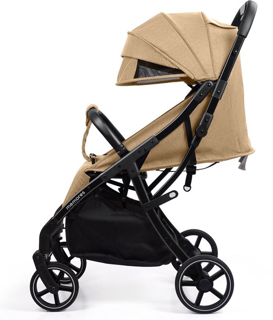 Memores Plooibuggy Taupe - Buggy Inklapbaar - Inclusief Regenhoes en Bekerhouder - Peuter - Extra licht & Compact voor Vliegtuig, Auto & OV - Extra Veilig en Wendbaar door Grote Massieve Wielen - Tot 4 jaar - Kinderwagens - Wandelwagen - M1 van Merkloos — afbeelding 3
