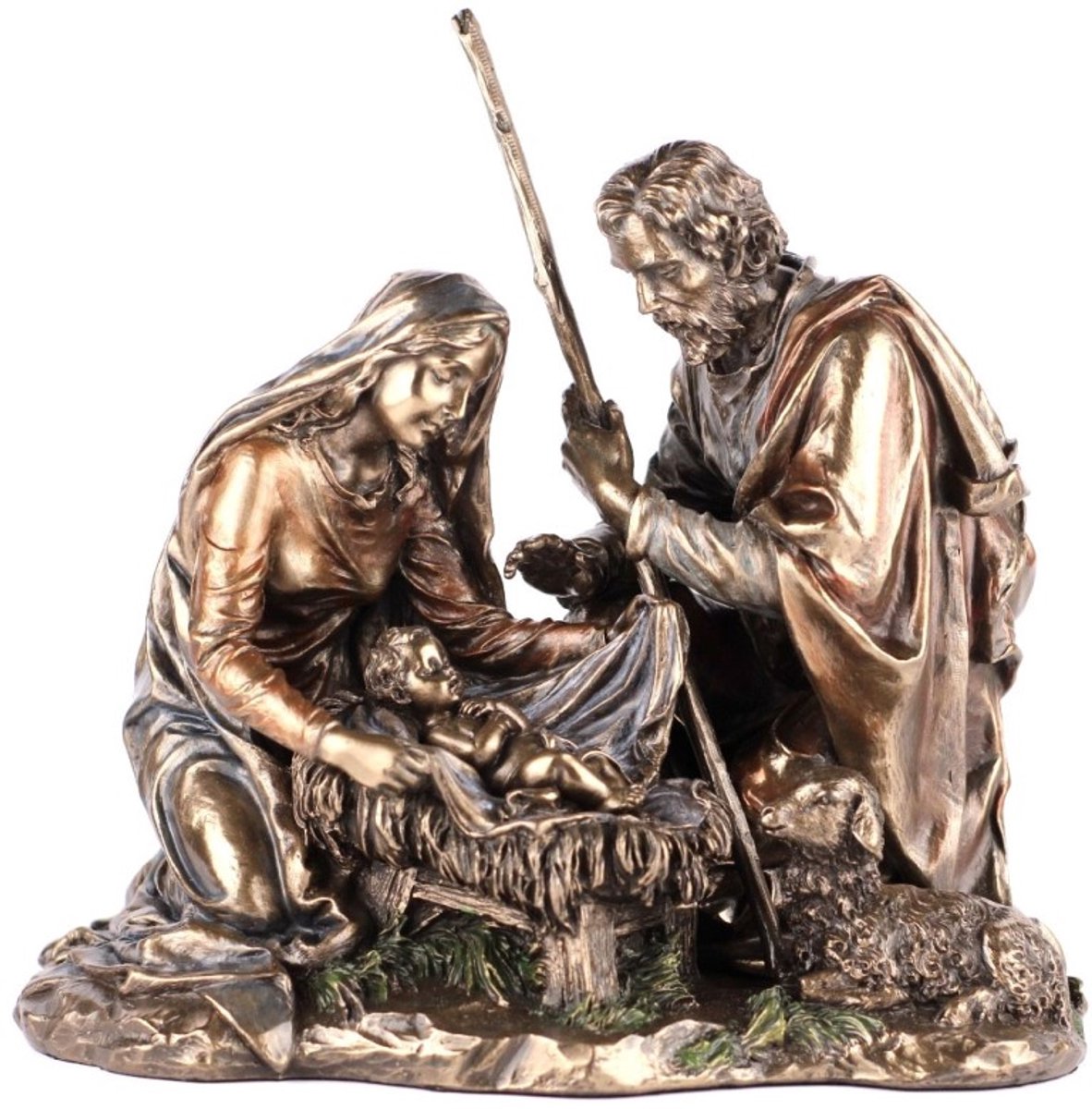 Veronese Design - Beeld/figuur - Baby Jezus, Maria en Jozef met Lam - (bxhxd) ca. 20 cm x 18 cm x 14 cm - Veronese Design