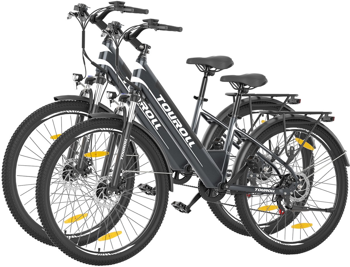Fietssets: 2 * Touroll J1 ST 27,5 inch Trekking Bike met 250W Motor, 36V 15.6Ah Batterij, Max 100km Bereik, 1.8" LCD Display Shimano 7-Speed Schijfrem - Fietssets: - €1.199,00