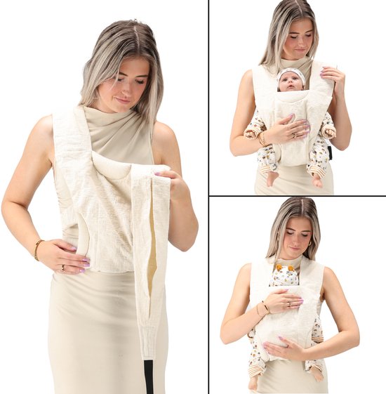 Deryan Nova Draagzak - Baby Draagzak - Ergonomische Buikdrager - Cream van Deryan — afbeelding 4