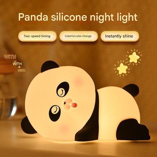 Nachtlampje in de vorm van een panda, oplaadbaar, van siliconen, zevenkleurig, met timer en dimfunctie, tactiel licht. — afbeelding 5