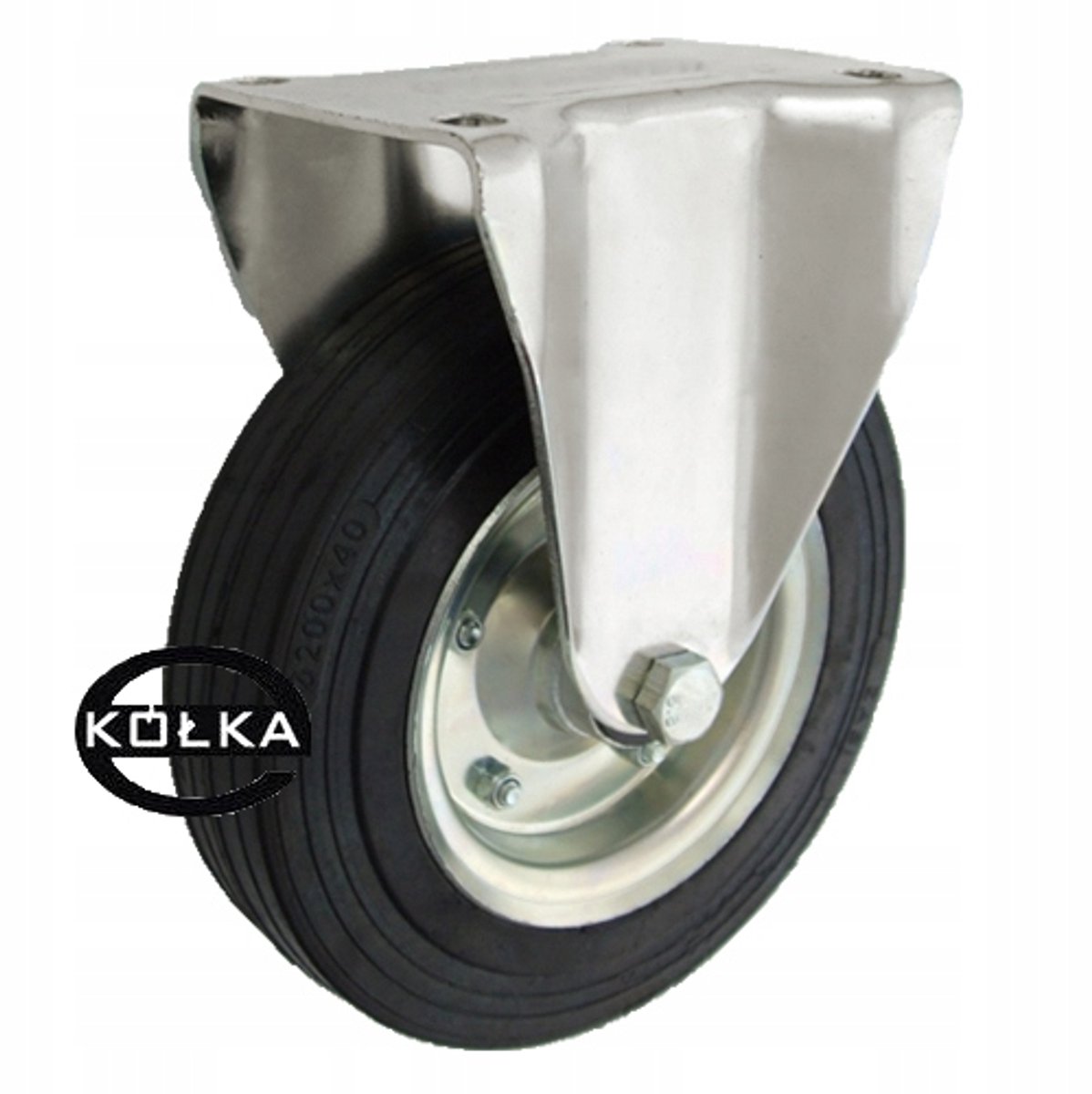 Metaal-rubber wiel 200mm, vaste behuizing, 250kg draagvermogen