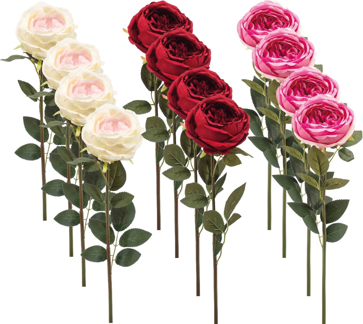 Emerald - Kunstbloem Roos Joelle 65cm - Set van 12 - Kunstplant voor binnen
