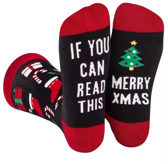 Grappige kerstsokken 'If you can read this, Merry Xmas'