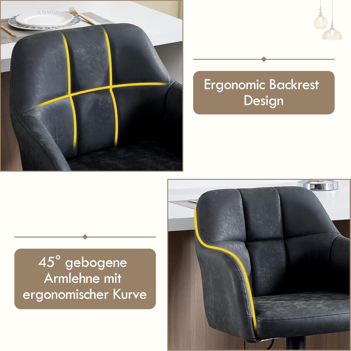 Set van 2 Design Barkrukken met Rugleuning - Rugleuning Armleuningen – Ergonomische Draaistoelen - Medahomestore