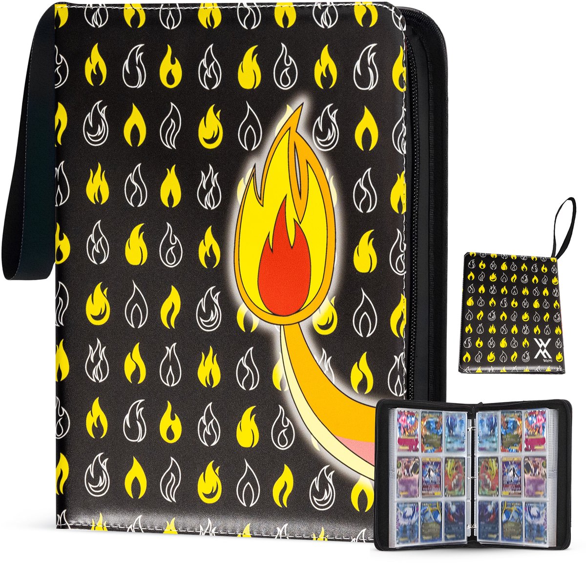Verzamelmap 900 kaarten – 9 pocket – binder map met ritssluiting – 50 pagina’s – Zwart/Geel – Geschikt voor Pokemon kaarten