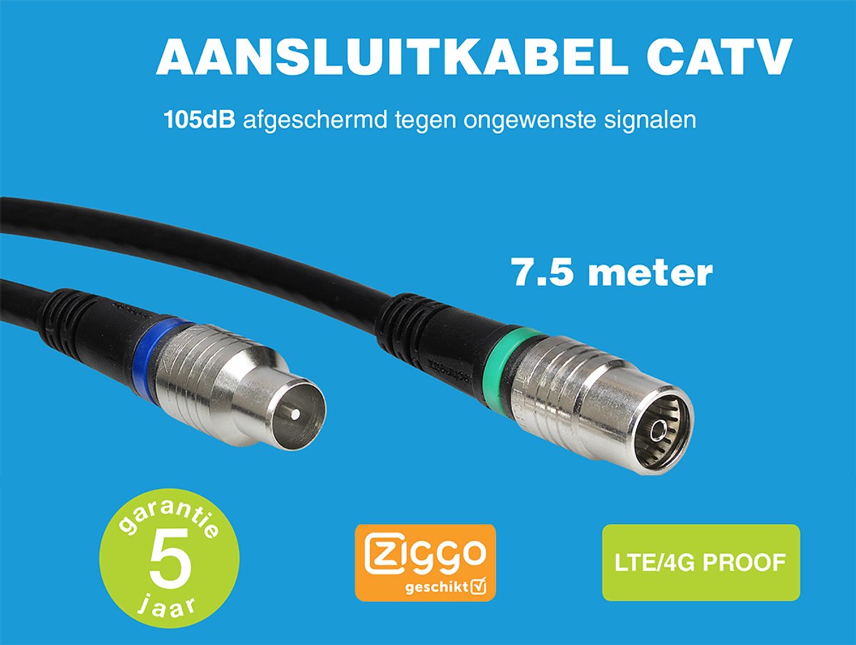 Technetix RLA++10 4G/LTE proof IEC (m) - IEC (v) coaxkabel - 7,5 meter