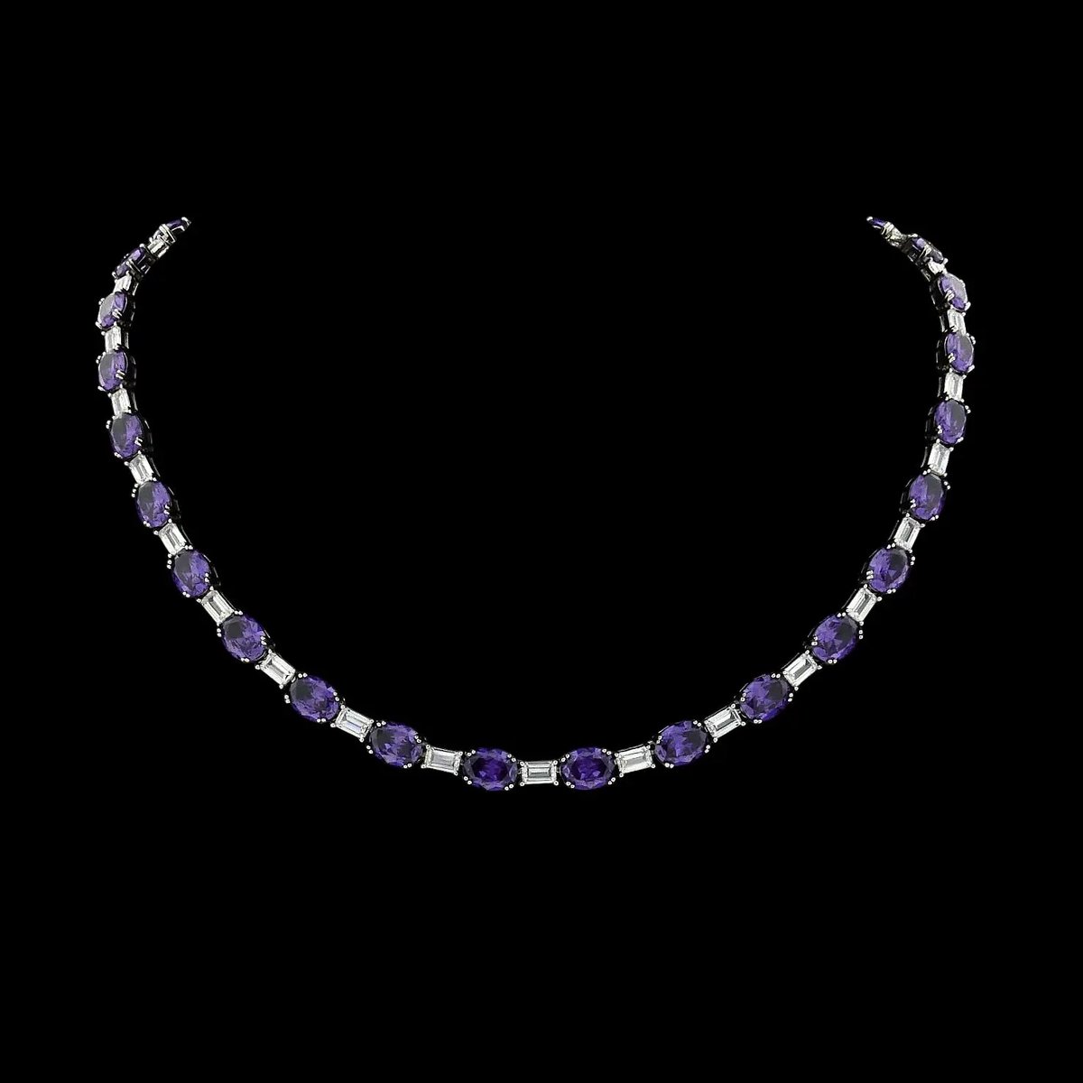 Victoria Valenza 925 Sterling Zilveren Tenniscollier met Tanzanietkleurige Zirkonia Stenen - Ketting - 925 sterling zilver - Zilverkleurig - Tennisketting - Zirkonia
