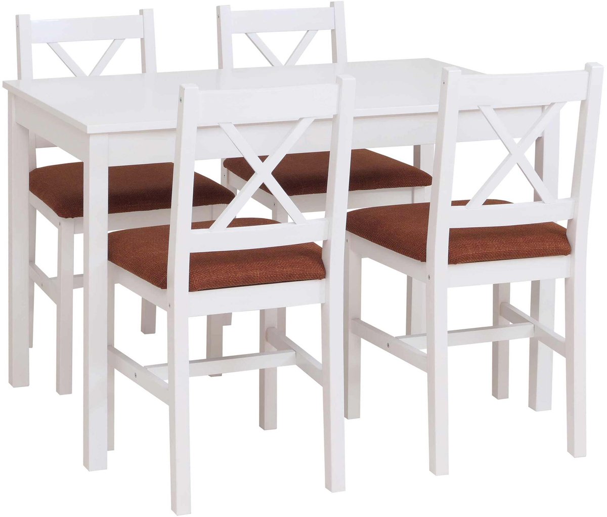 MCW Eetkamer set MCW-F77, zitgroep eetkamergroep, massief grenenhout stof landhuis 110 cm ~ wit bekleding terracotta
