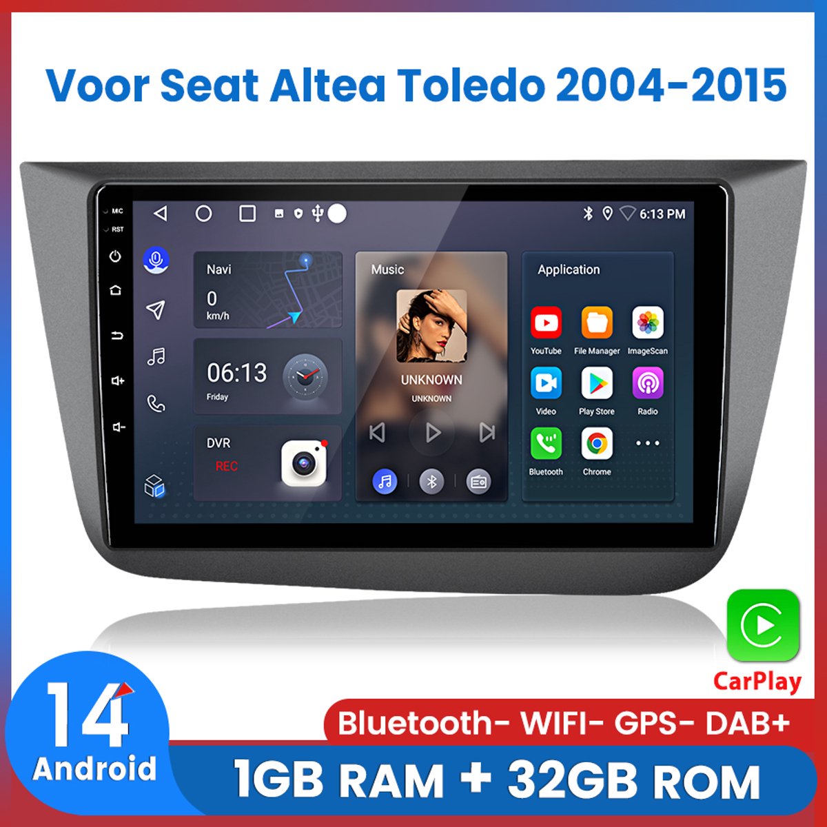 Awesafe Autoradio - Draadloos Apple CarPlay Android Auto - Geschikt Voor Seat Altea Toledo 2004 t/m 2015 - 1GB+32GB - Autoradio met navigatie GPS - Radio Scherm - 2004 2005 2006 2007 2008 2009 2010 2011 2012 2013 2014 2015