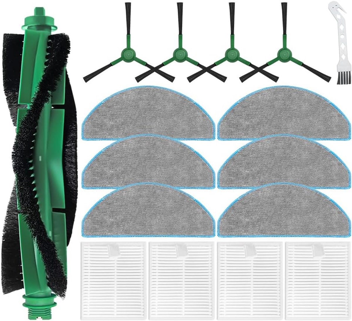 16 stuks vervangende onderdelen geschikt voor iRobot Roomba Combo Essential Series Q0120 Y0140 Y0110 Q011 robotstofzuiger 1* hoofdborstel 4* zijborstels 4* hepa-filters 6* dweildoek* 1