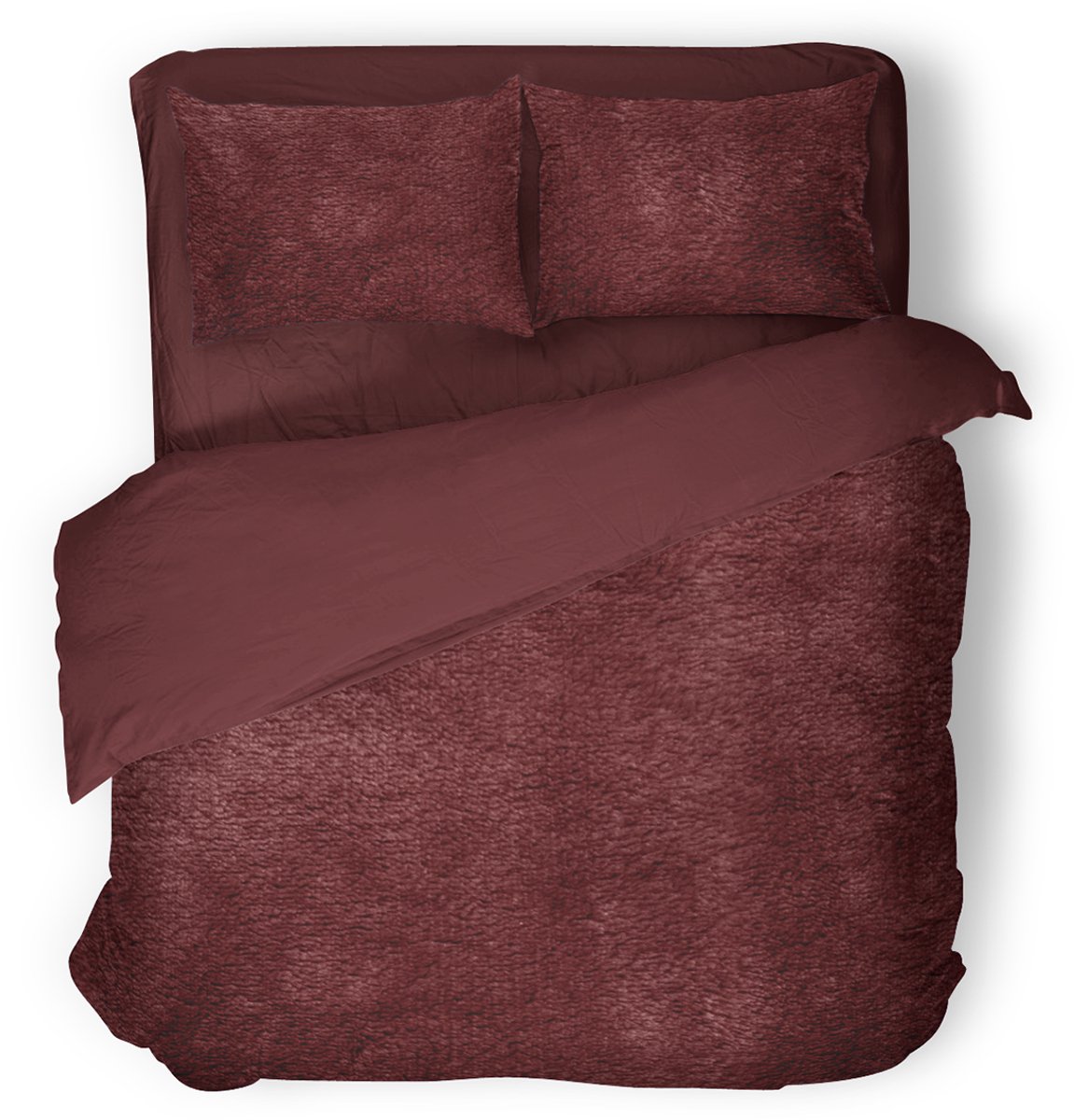 Eleganzzz Dekbedovertrek Flanel Fleece - Bordeaux - Dekbedovertrek 200x200/220cm - 100% flanel fleece - Tweepersoons dekbedovertrekken - 200x220cm - Fluffy Dekbedovertrek