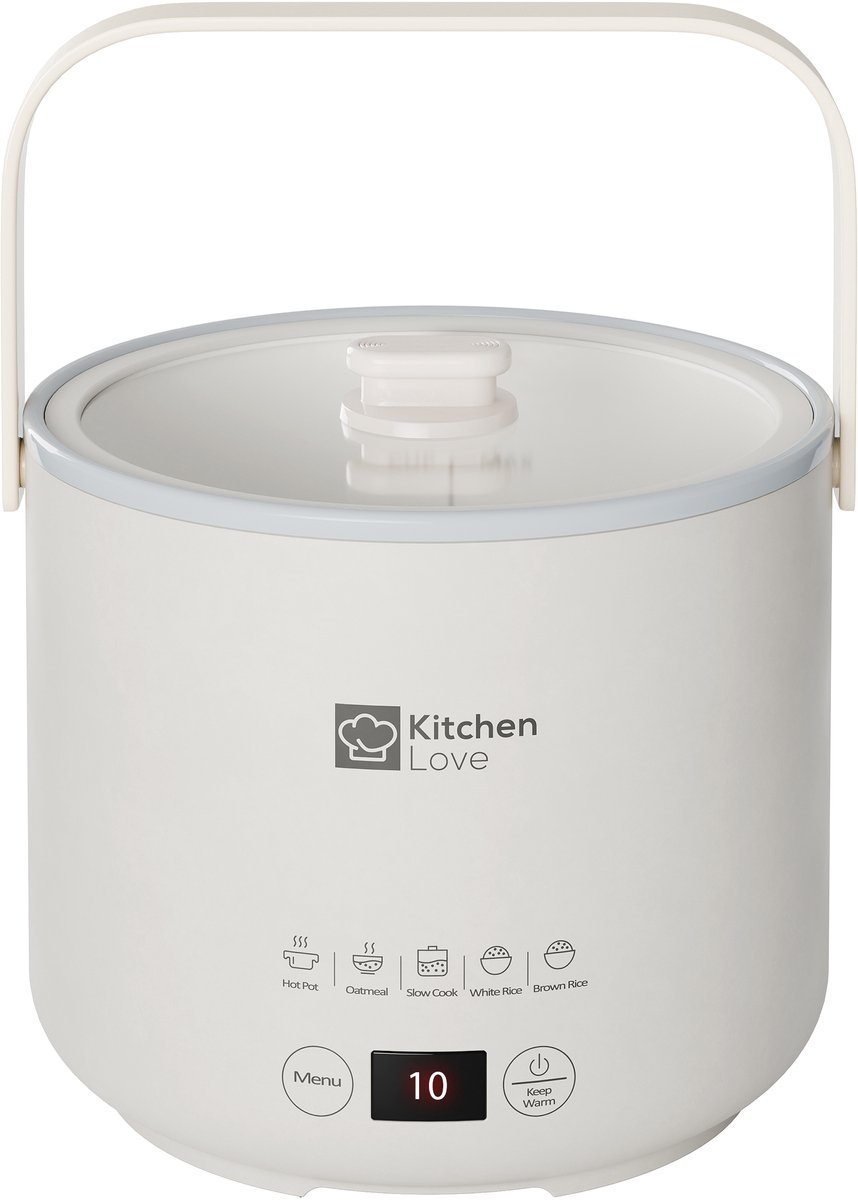 Rijstkoker - 0.4L - Multicooker - Rice Cooker - Slowcooker - 1 tot 2 Personen - Klein - Créme Wit - KitchenLove