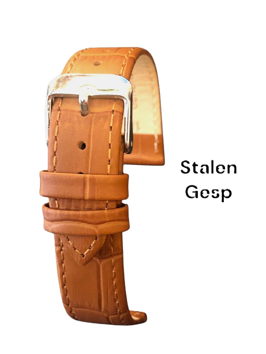 Horlogeband-18mm-echt leer-bruin-plat-croco-zacht-stalen gesp-leer-18 mm