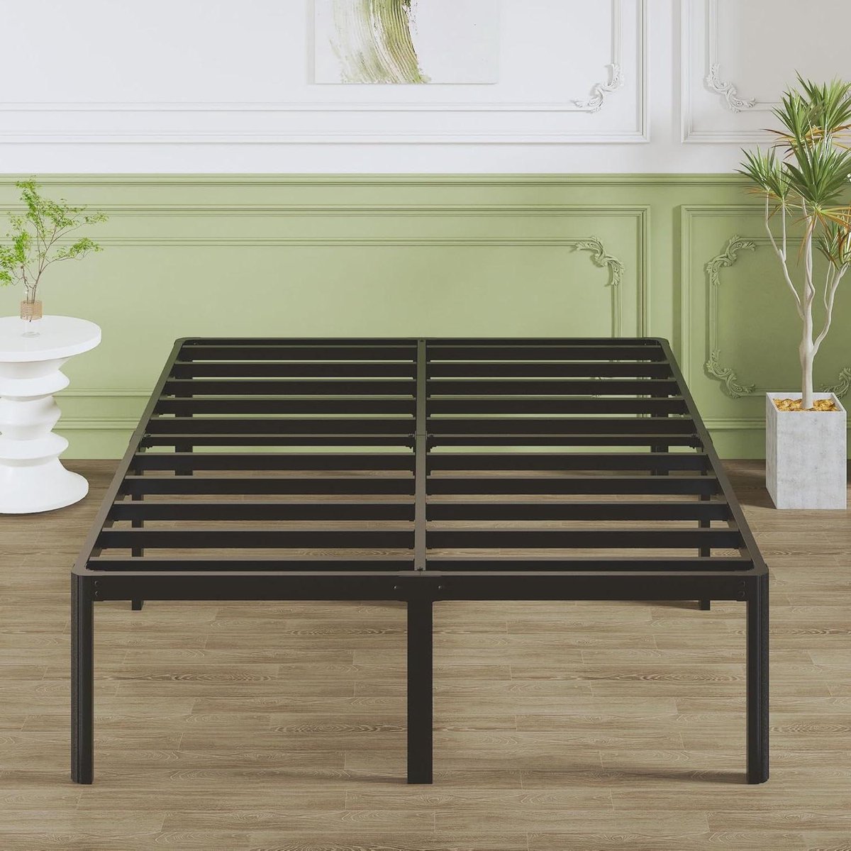 Provento Metalen tweepersoonsbed 160x200 cm met ronde poten, zwart frame en lattenbodem - Slaapkamermeubel van 46cm hoog. Any