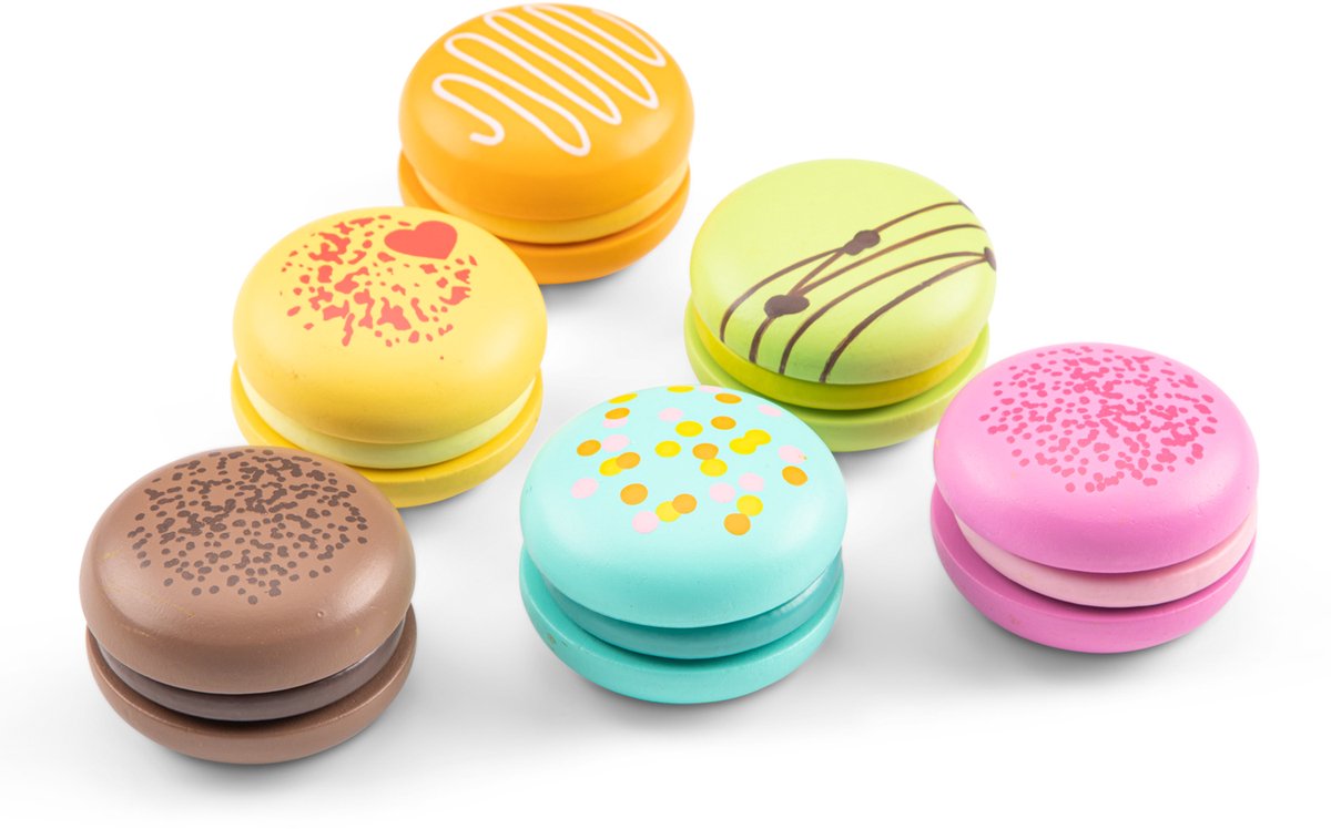 Woet® Houten Speelgoed Macaron Set - 6 Stuks met Klittenband - Speelgoedeten voor Kinderen - Rollenspel Keukenspeelgoed - Vanaf 2 Jaar — afbeelding 2