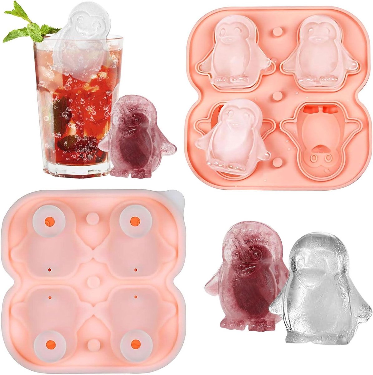 CSGoods - Siliconen IJsblokjesvorm Pinguïn - Grappige 3D IJsblokjes - Herbruikbaar met Deksel en Trechter - BPA-vrij - Voor IJs Whiskey Cocktail