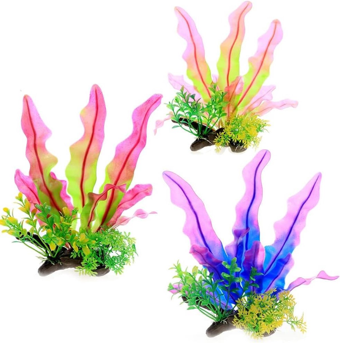 CSGoods - Aquariumdecoraties 3 stuks, kunstmatige plastic zeewier planten voor thuistank en kantoor, decoratie voor aquaria.