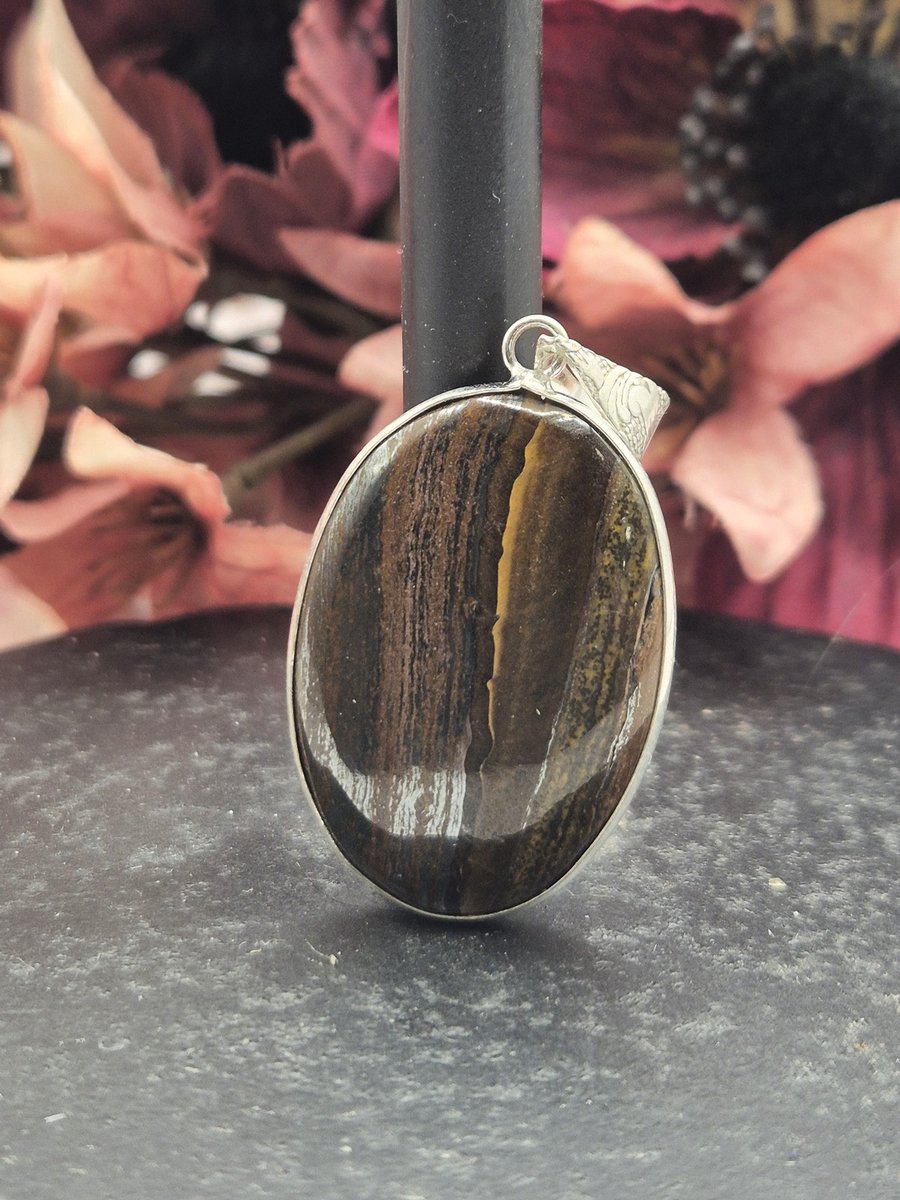 Edelsteen Tijgerijzer hanger ingezet in 925 Sterling zilver