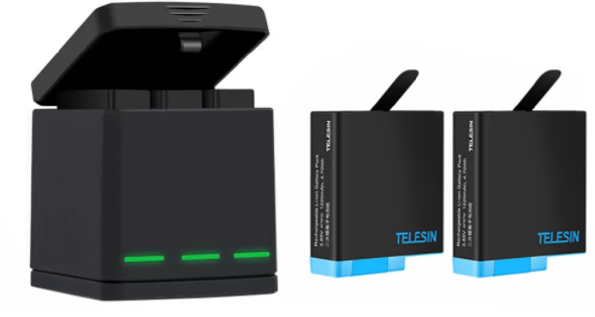 Telesin Tri-Channel Lader Voor Gopro Hero 5 6 7 8 Met 2 Batterijen