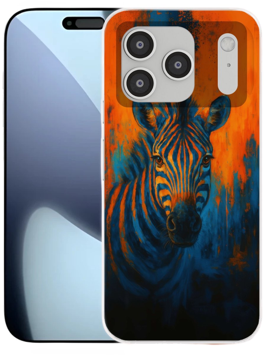 Telefoonhoesje Geschikt voor iPhone 17 Pro hoesje - Zebra - Abstract - Blauw - Siliconen Telefoonhoesje Telefoonhoesje