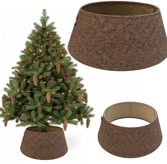 COIL Kerstboomrok, Kerstboomdeken, Kerstboomhoes, Kerstboomstandaard, Kerstboommand, Ovaal, Stof/Karton, Bruin, Diameter: 68 cm