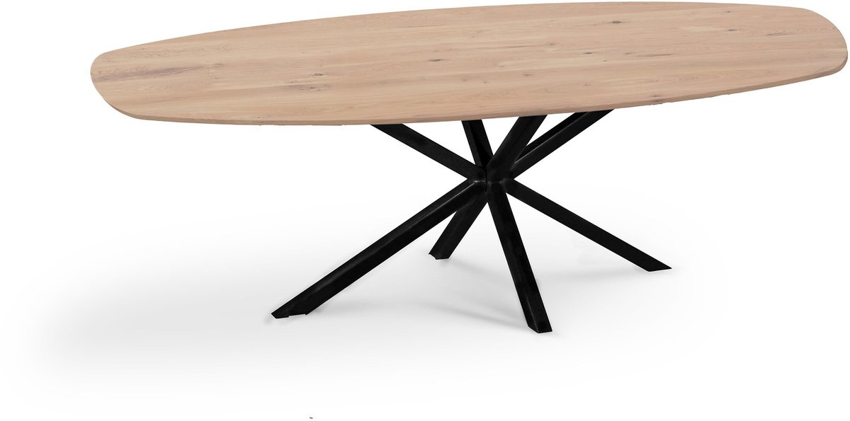 Icon Living - Dante Eiken deens ovaal Tafelblad Kleur Natural 240 X 110 - Onderstel Spinpoot Kleur Zwart