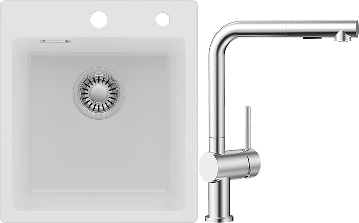 Auralum max Spoelbak voor keuken 40x45CM - Graniet Spoelbakken Met Uittrekbare Uitloop Keu