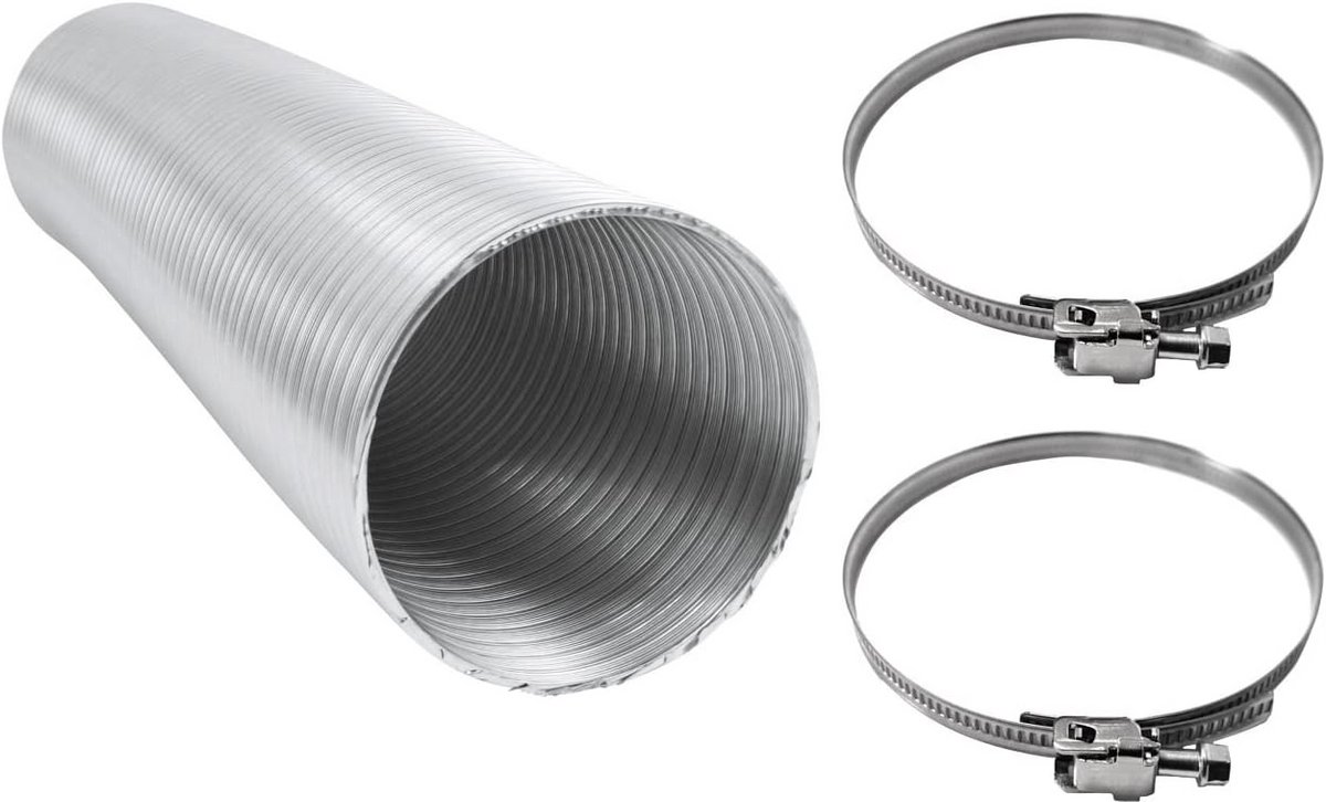 Flexibele Aluminium Koker 63 mm Diameter, 5 Meter Lengte Inclusief Slangklemmen