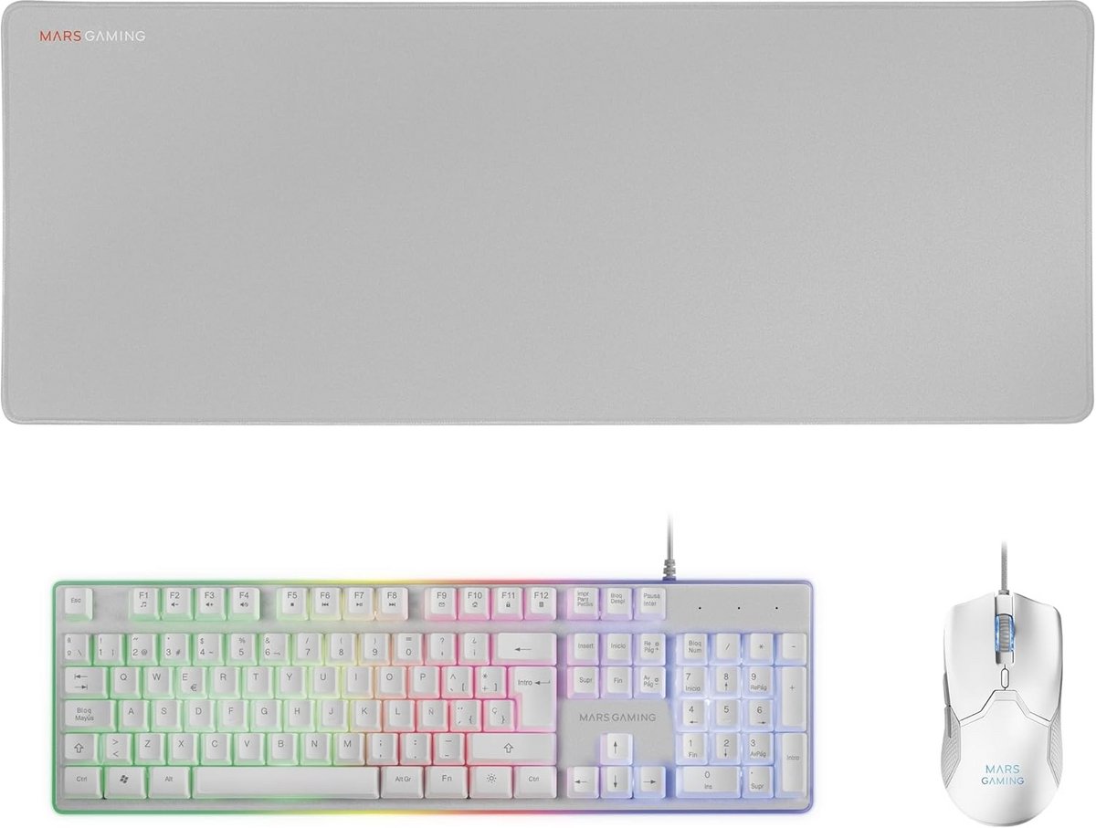 Gaming Set Toetsenbord, Ultralicht Muis en XXL Muismat Wit