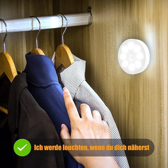 Bewegingssensor Licht Binnen [8 LED's], Oplaadbaar 3 Stuk Nachtlampje, 3M/120° Detectiebereik, 3 Modi, Kastverlichting voor Kast, Slaapkamer, Trap, Hal Verlichting - 6000K Koud Wit van Merkloos — afbeelding 4