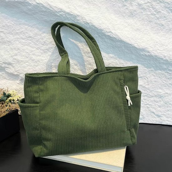 Sac à bandoulière Corduroy Vert Olive – Modèle Compact – Plusieurs Compartiments – pour femmes – ya'ab