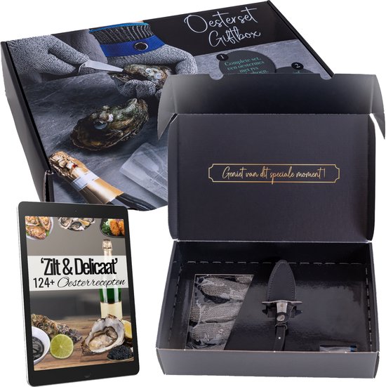 TEN Geschenkset Oestermes Zwart + Handschoen