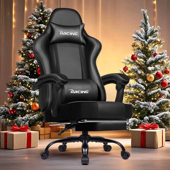 Elekiatech Gaming Stoel - Gamestoel mit 90°-170° Rugleuning - Gaming Chair met Inklapbare Voetensteun - Game Stoel met Zachte Armleuningen - Max. Draagvermogen 150 kg