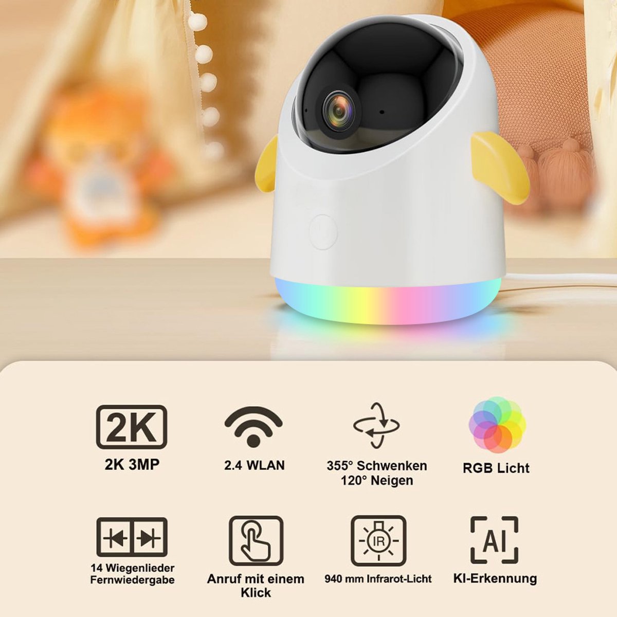 Wifi Baby Monitor - Babyfoon Met Camera 2K 3MPx - Babyfoon met 5 inch scherm - Splitscreen - Full HD Resolutie - Slaapliedjes - Temperatuur - Alexa & Google - Terugspreekfunctie - Video & Audio – foto 8