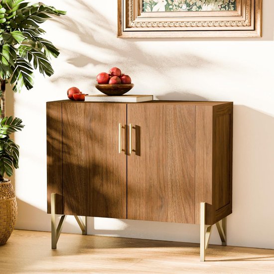 Dressoir Met 3 Deuren - 120 X 40 X 85 Cm - MDF En Gouden Metalen Poten Voor Woonkamer Eetkamer Wit