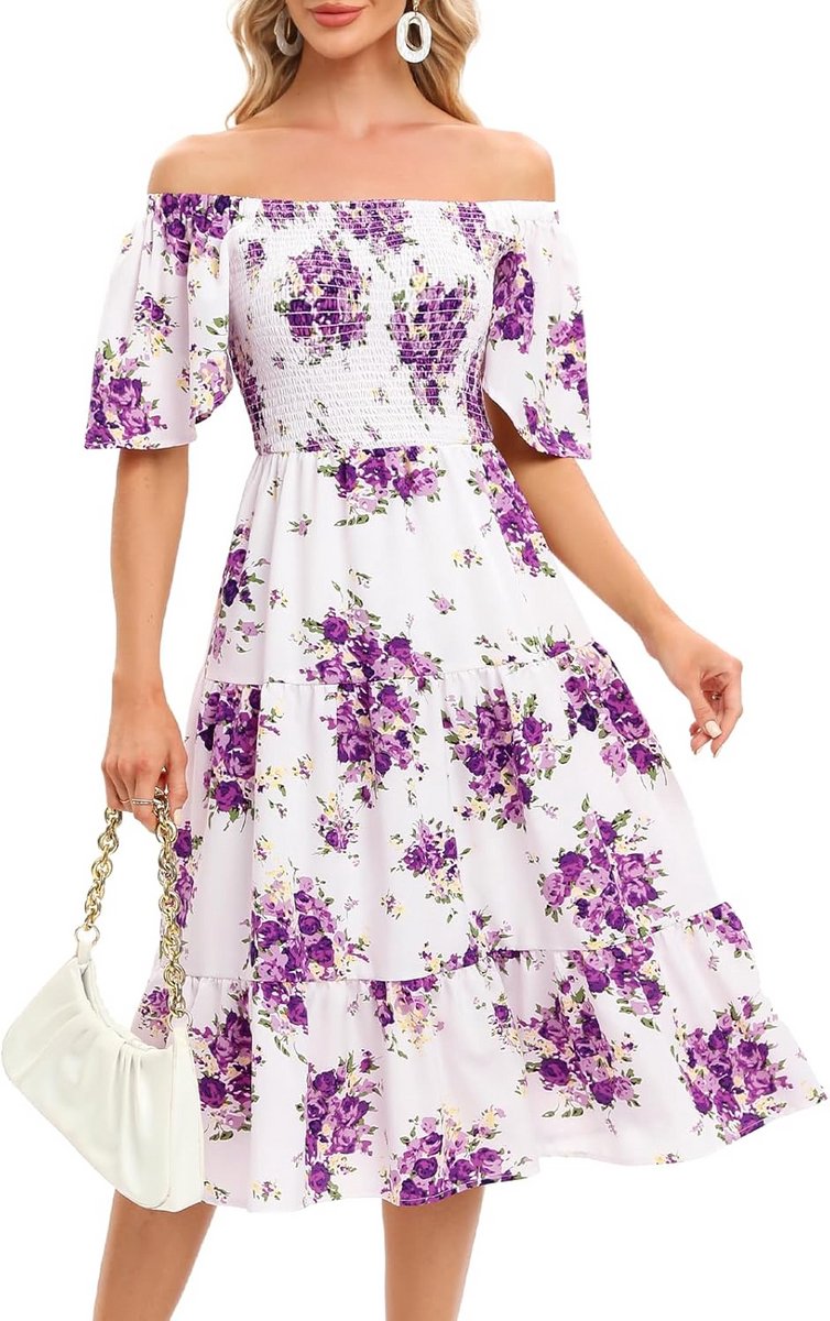 Zomerjurk Boheem Stijl met Bloemenprint en Vierkante Hals