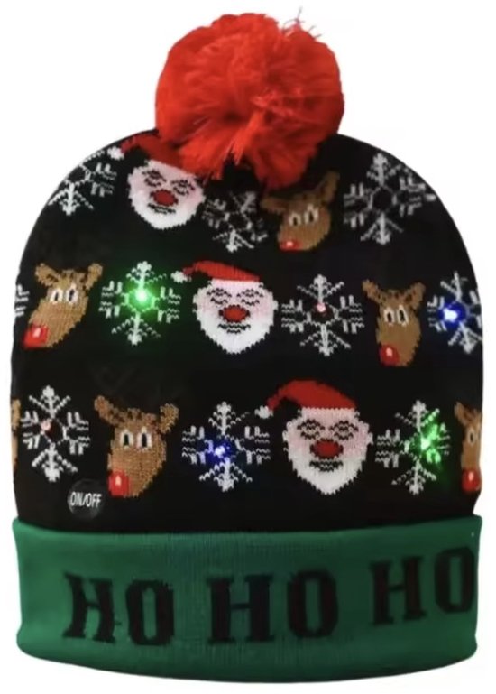 Colexy 2 stuks LED-kerstmuts, LED-verlichting, gebreide muts, Kerstmis, beanie, muts, warm, nieuwigheid kerstmuts voor kinderen, volwassenen