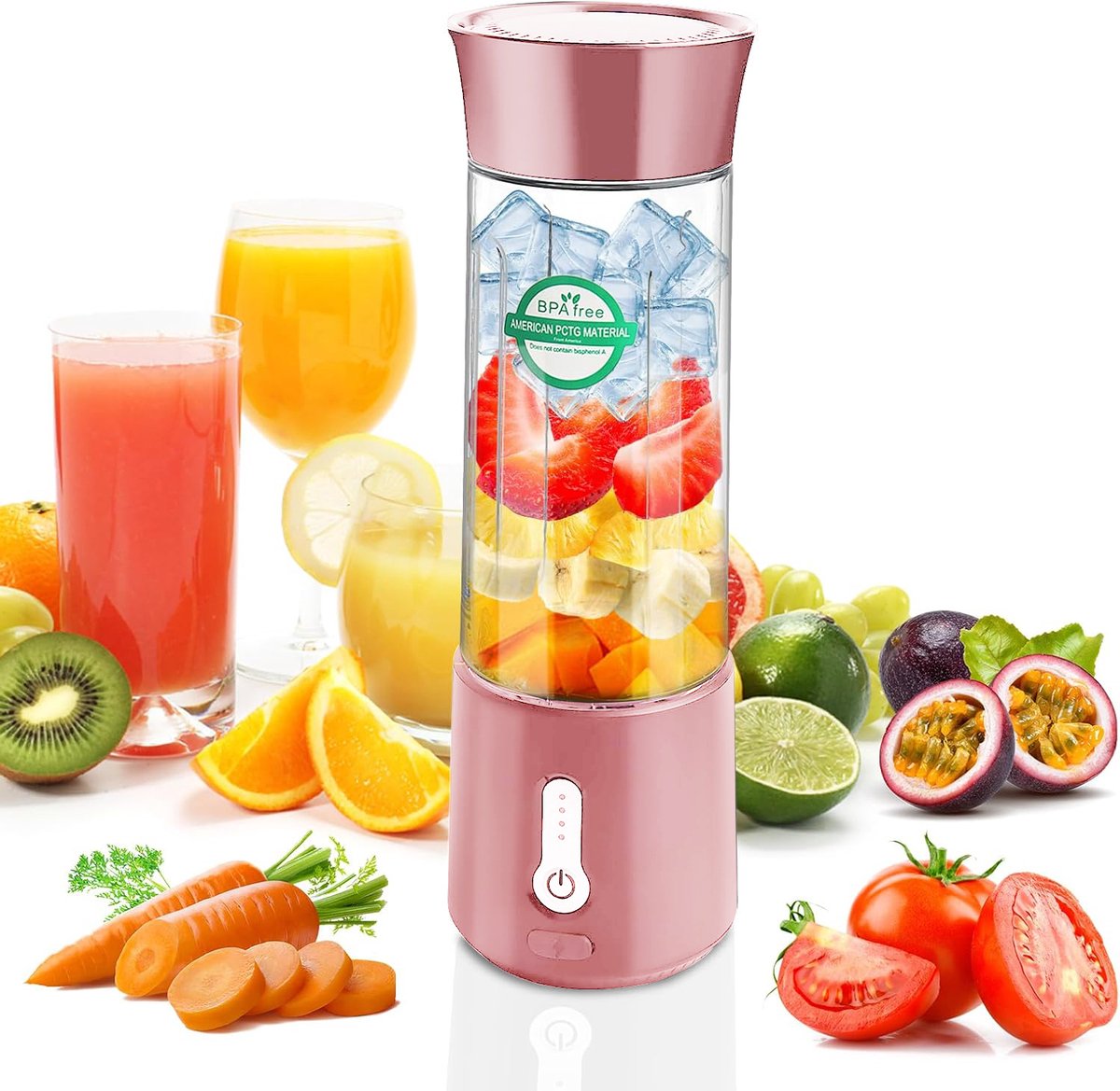 OKWISH Smoothie Makers - Draagbare Blender - USB Oplaadbare Blender - Persoonlijke Blender - 500ml - Roze