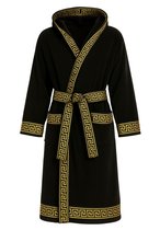Luxe badjas heren - zwarte badjas met gouden details – 100% Katoen – met grote capuchon – Dubai stijl badjas voor hem - maat Xl/XXL
