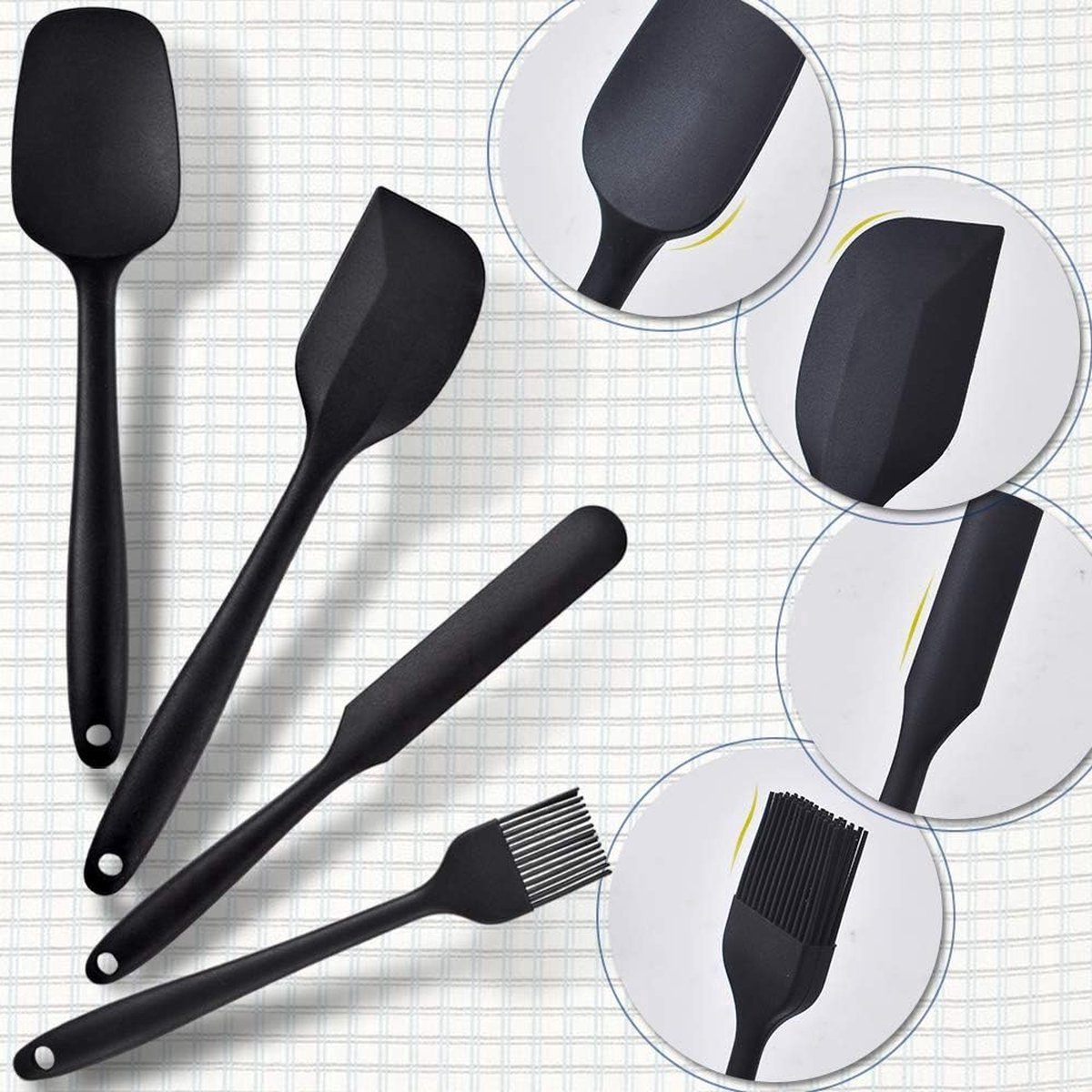 Stunq® Siliconen spatelset, 6-delige set, anti-aanbak rubberen spatel keukengerei met roestvrijstalen kern voor koken, bakken en mixen, vaatwasmachinebestendig, bakvormen - zwart