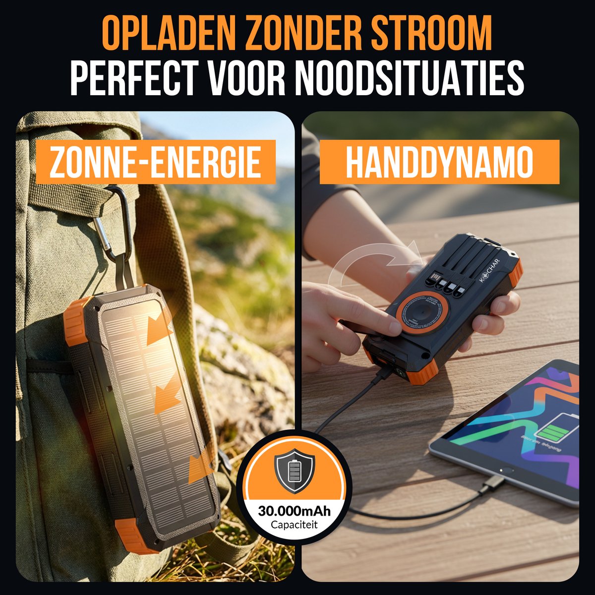 Kochar LED Solar Powerbank 30000 mAh - afbeelding 2
