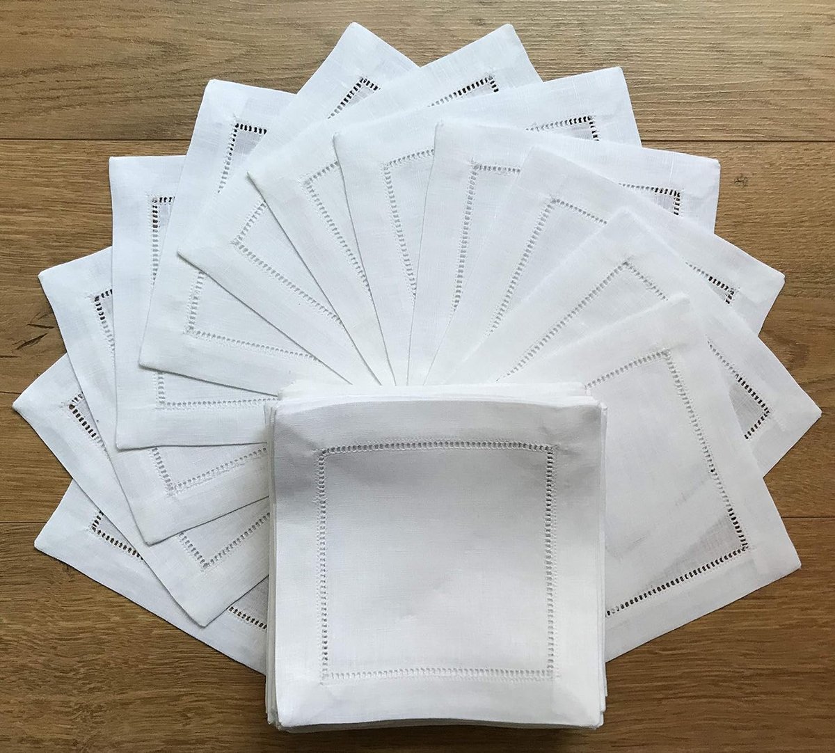 50 Stuks Servetten Wit Linnen - 15x15 cm Cocktail Servetten met Ladderzoom