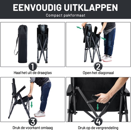 TIMBER RIDGE Campingstoel - Opvouwbaar - 4 Verstelbare Standen - 260 KG draagvermogen - Vouwstoel - Visstoel - Zwart van Merkloos — afbeelding 5