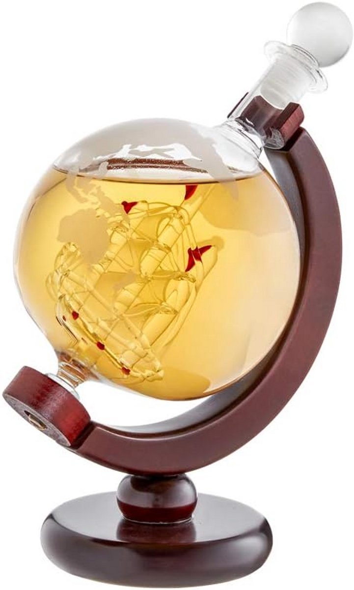 Whisky Karaf in Wereldbol Design met Zeilschip, 650 ml