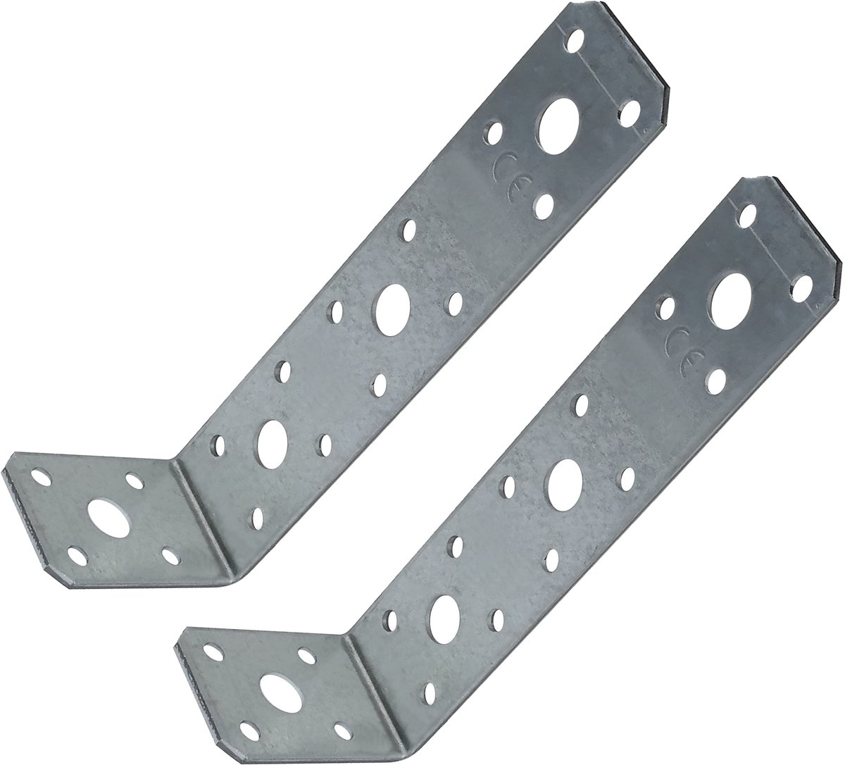 Set van 2 montagebeugels 90° 150x50x35x2,5 mm - hoekaansluiting - 20-gats framebeugel - hoeksteun voor houten framebevestiging - in verzinkt staal Z275