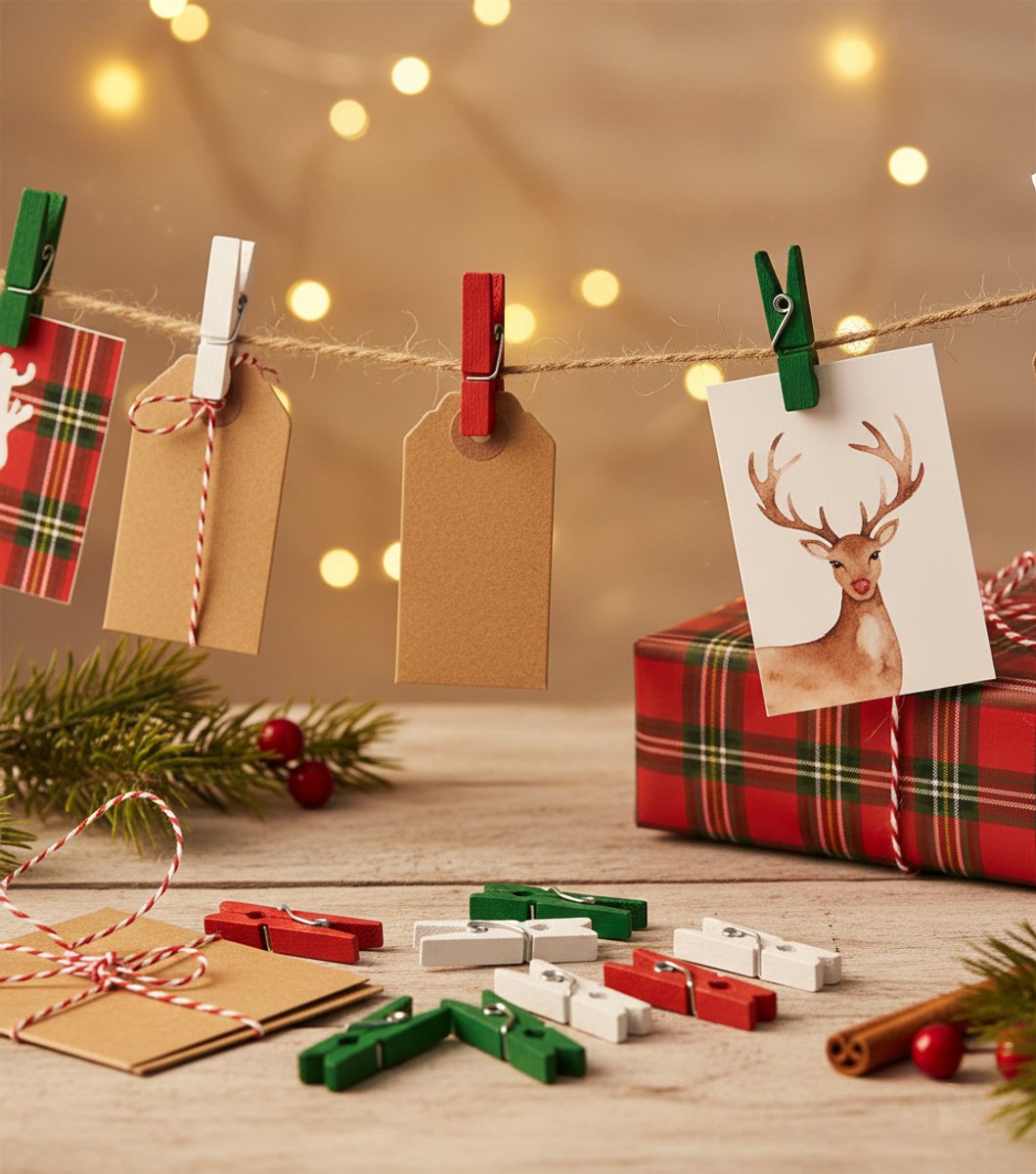 Mini Knijpers Kerst - 24 Houten Knijpertjes Kerstkleuren - Knijpertjes voor Kaarten